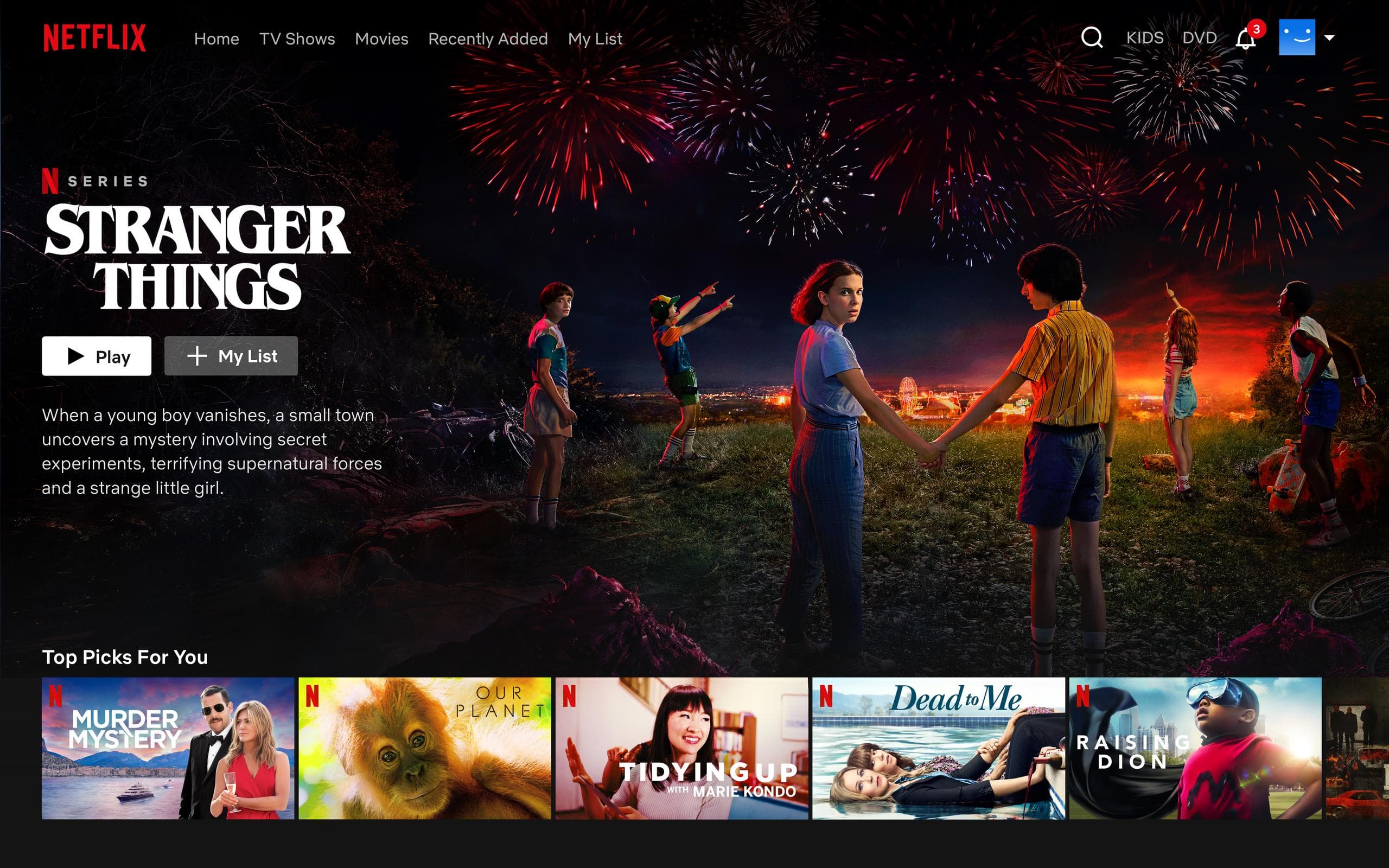 La homepage del sito di Netflix.